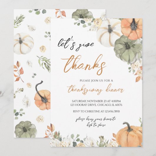 Invitation Boho Citrouille Rendons Grâce (Devant / Derrière)