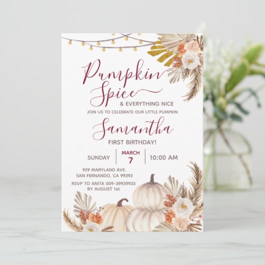 Invitation Boho Citrouille Spice & Tout Nice 1er Anniversaire (Debout devant)