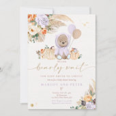 Invitation Boho Citrouille Teddy Bear Lilac Bear Baby shower (Devant)