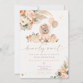Invitation Boho Citrouille Teddy Oear Peach Girl Baby shower (Devant)