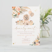 Invitation Boho Citrouille Teddy Oear Peach Girl Baby shower (Debout devant)