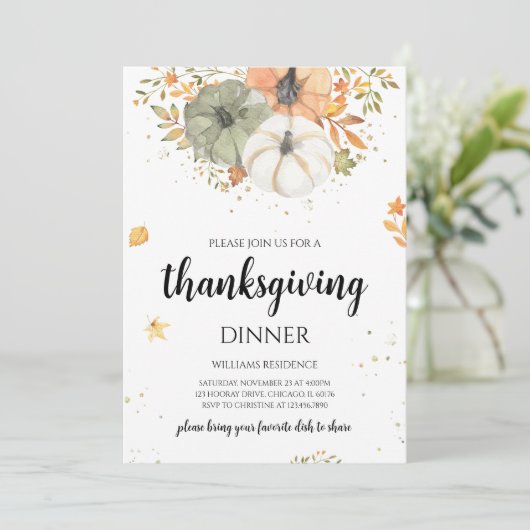 Invitation Boho Citrouille Thanksgiving Dîner (Debout devant)