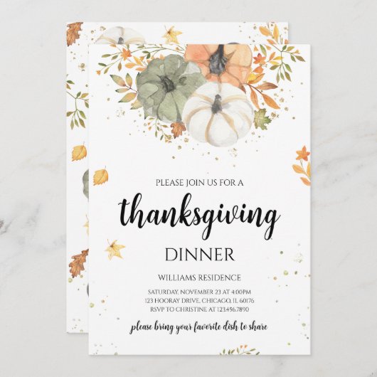 Invitation Boho Citrouille Thanksgiving Dîner (Devant / Derrière)