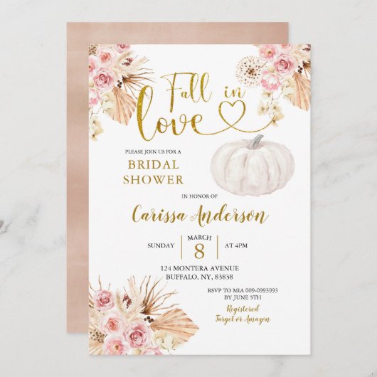 Invitation Boho Citrouille Tombe Dans L'Amour Nuptiale Douche (Devant / Derrière)
