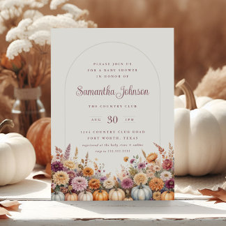 Invitation Boho Citrouilles d'automne et Baby showers floraux