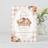 Invitation Boho Citrouilles Floral En vichy Automne Bébé Saup (Debout devant)