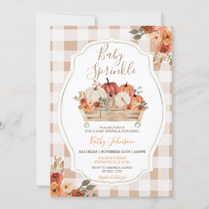 Invitation Boho Citrouilles Floral En vichy Automne Bébé Saup