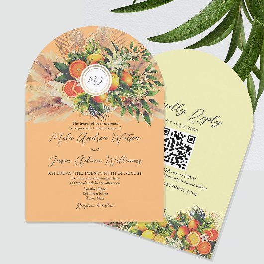 Invitation Boho Citrus QR Mariage