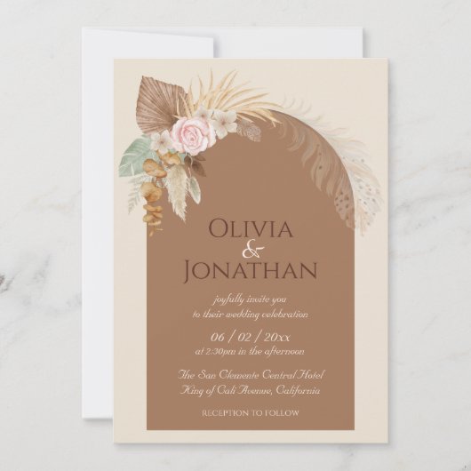 Invitation Boho Classé Moderne Rustique Beige Mariage Brown (Devant)