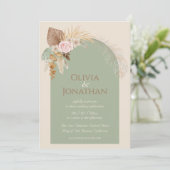 Invitation Boho Classé Moderne Rustique Beige Mint Mariage (Debout devant)