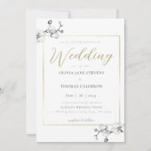 Invitation Boho Classic Frame Black White Gold Orchid Mariage (Devant)