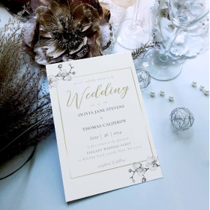 Invitation Boho Classic Frame Black White Gold Orchid Mariage