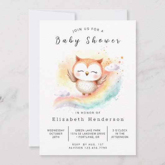 Invitation Boho Classic Owl Baby shower (Devant)