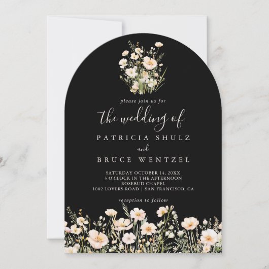 Invitation Boho classique Fleur sauvage noir Le Mariage de (Devant)