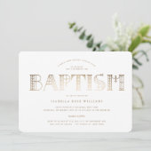 Invitation Boho Classy Gold/White Typographie Élégant Baptême (Debout devant)