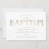 Invitation Boho Classy Gold/White Typographie Élégant Baptême (Devant)