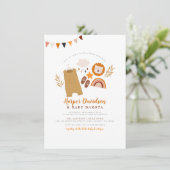 Invitation Boho Clothes & mignon Rainbow Orange Baby shower g (Debout devant)