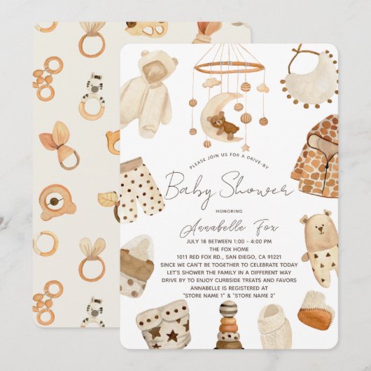 Invitation Boho Clothes Nursery Drive-by Baby shower Invitati (Devant / Derrière)