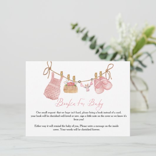 Invitation Boho Clothesline book for baby request Card (Debout devant)