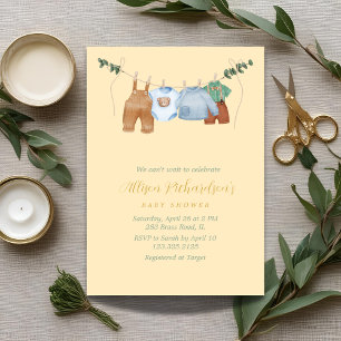 Invitation Boho clothesline garçon pastel watercolor baby sho