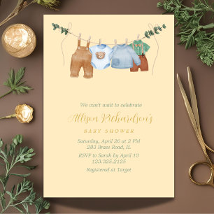 Invitation Boho clothesline garçon pastel watercolor baby sho