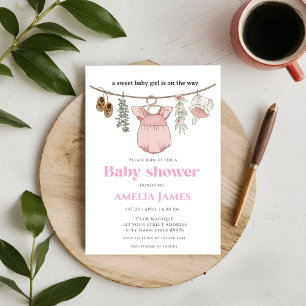 Invitation Boho Clothesline Girl Baby shower de vêtements pou