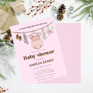 Invitation Boho Clothesline Girl Baby shower de vêtements pou