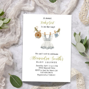 Invitation Boho Clothesline Girl bleu blanc et vert