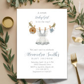 Invitation Boho Clothesline Girl bleu et blanc aquarelle