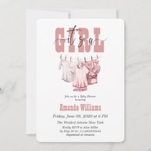 Invitation Boho Clothesline rose C'est un Baby shower fille