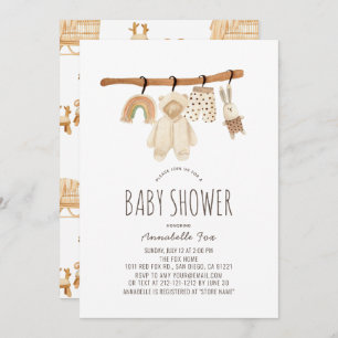 Invitation Boho Clothesline Sexe Baby shower neutre