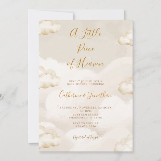 Invitation Boho Clouds A Little Piece Of Heaven Baby Shower (Devant)