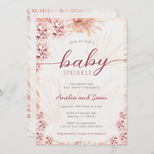Invitation Boho Coed Bébé Parsemer Beige Tan Genre Neutre (Devant / Derrière)