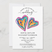 Invitation Boho Coeur Coloré Unique Moderne (Devant)