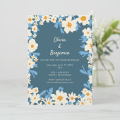 Invitation Boho coloré Bleu Jaune Blanc Floral Mariage (Debout devant)