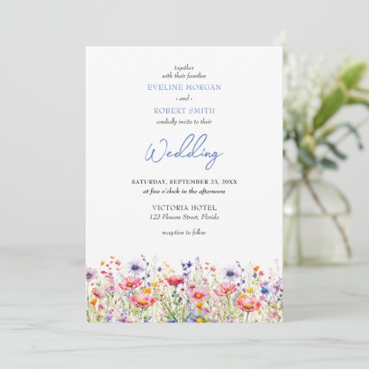 Invitation Boho coloré prairie fleurs sauvages mariage (Debout devant)