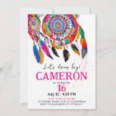 Invitation Boho Coloré Rêve Rose Attrapeur Anniversaire Aquar (Devant)