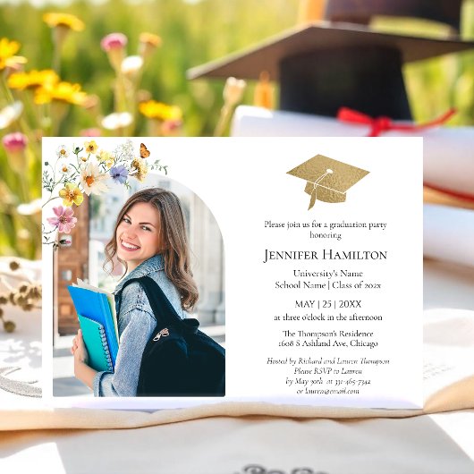 Invitation Boho Colorful Fleur sauvage Graduation Party Photo