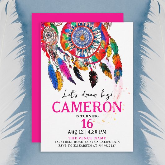 Invitation Boho Colorful Rose Dream Catch Anniversaire
