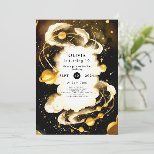 Invitation Boho Comet Space Anniversaire (Debout devant)