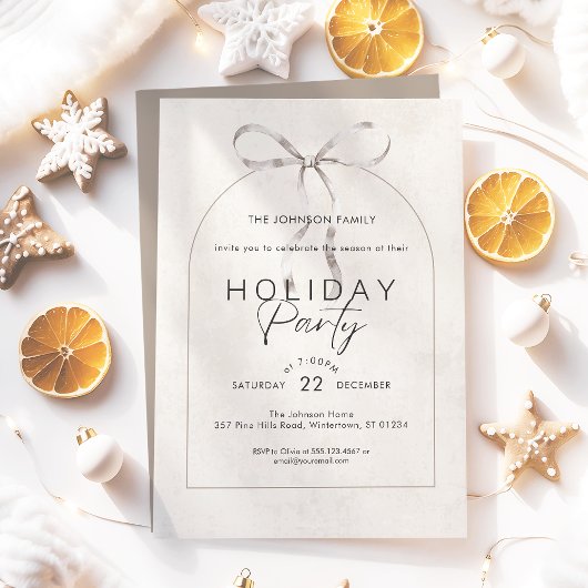 Invitation Boho Coquette Bow Arche Script Fête de Vacances