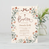 Invitation Boho Coquette Fleur sauvage Baptême (Debout devant)
