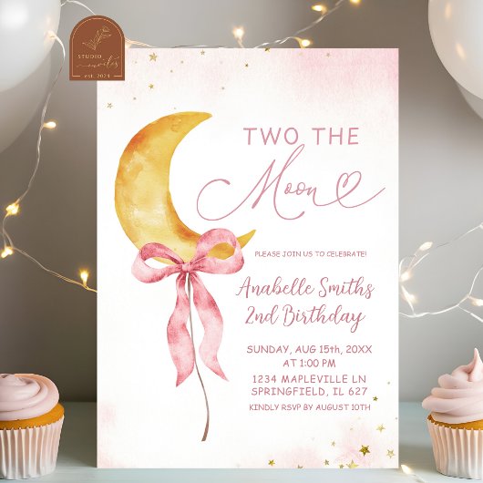 Invitation Boho Coquette Lune Rose Boho Fille 2ème Anniversai
