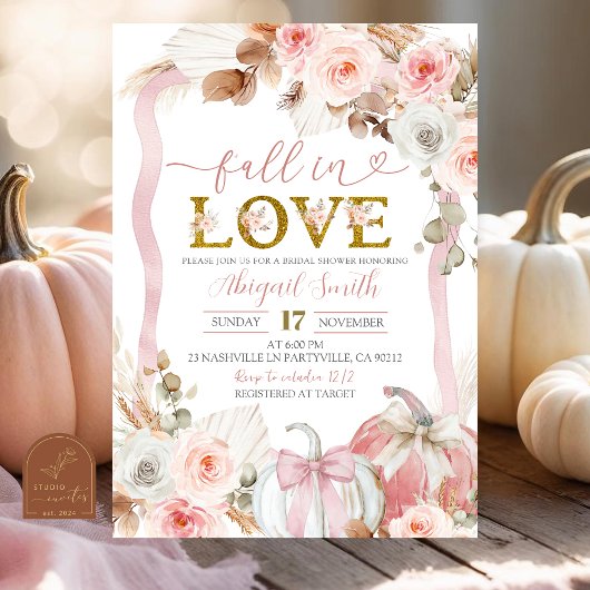 Invitation Boho Coquette Rose Citrouille Fête de Mariage