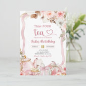 Invitation Boho Coquette Rose Temps QUATRE thé Anniversaire (Debout devant)