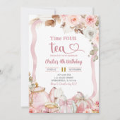 Invitation Boho Coquette Rose Time FOUR tea Anniversaire (Devant)