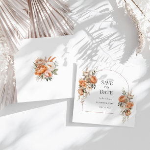 Invitation Boho Corail et Pêche Arceau Floral Sec Enregistrer