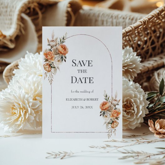 Invitation Boho Coral and Peach Dry Floral Arch Enregistrer l