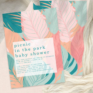 Invitation Boho Coral Feuilles Turquoises Pique-nique dans Pa