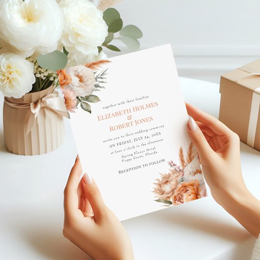 Invitation Boho Coral Flowers Mariage d'été